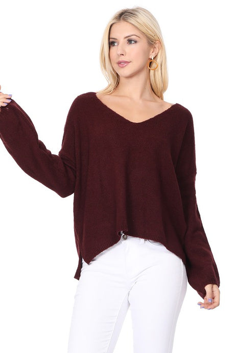 Wide V-Neck Oversized Sweater Top w. Side Slit king-general-store-5710.myshopify.com