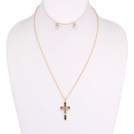 Cross Rhinestone Necklace and Earring Set king-general-store-5710.myshopify.com