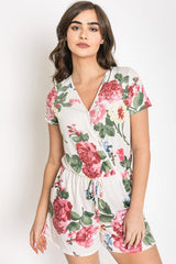 Surplice Drawstring Floral Romper