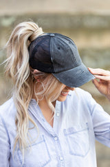 Distressed Messy Bun Hat Cap king-general-store-5710.myshopify.com