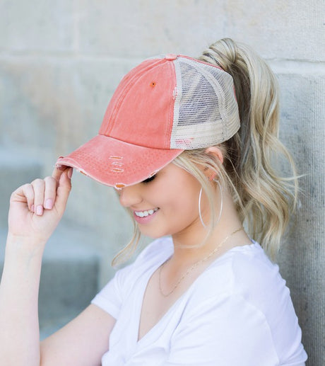 Distressed Messy Bun Hat Cap king-general-store-5710.myshopify.com