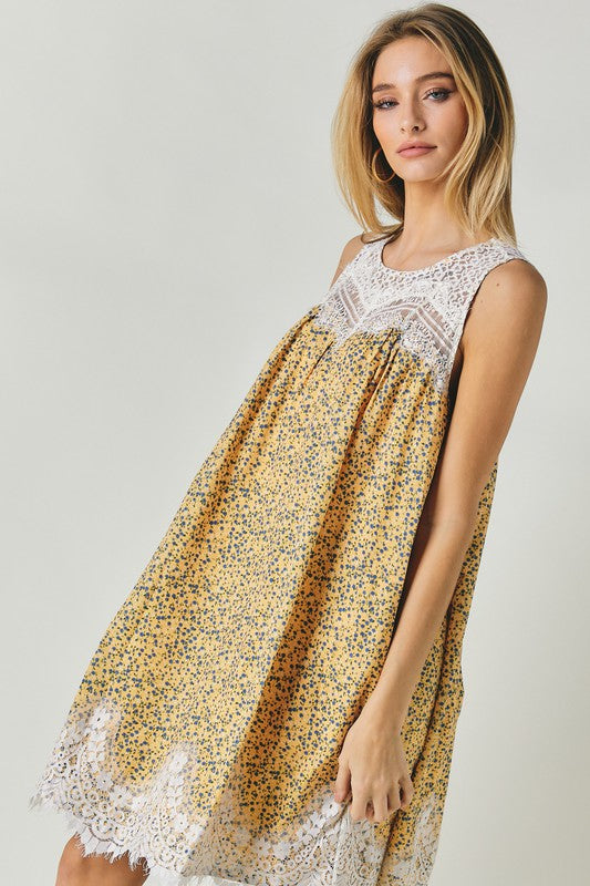 Printed Sleeveless Lace Trim Mini Dress king-general-store-5710.myshopify.com