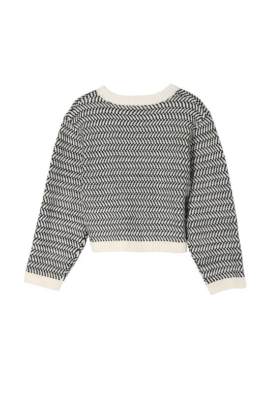 Herringbone Pattern Crew Neck Sweater king-general-store-5710.myshopify.com