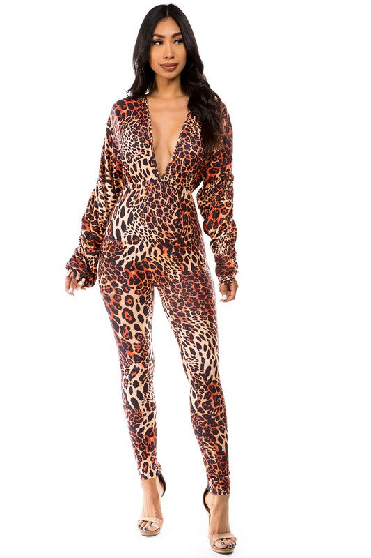 Leopard Deep-V Long Sleeve Jumpsuit king-general-store-5710.myshopify.com