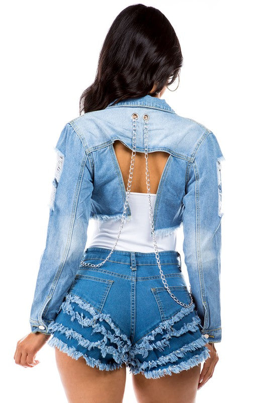 Light Blue Hobo Jean Jacket with Chain Detail king-general-store-5710.myshopify.com
