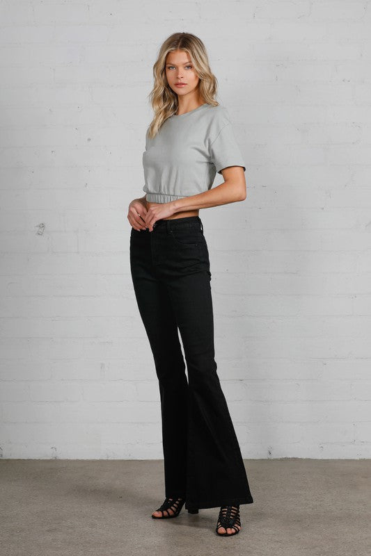 Black High Rise Wider Flare Jeans