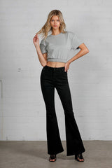 Black High Rise Wider Flare Jeans