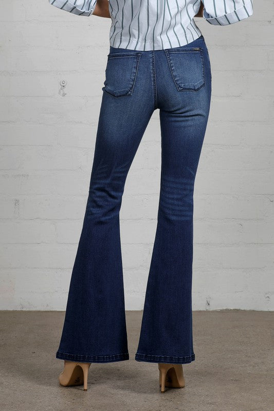 High Rise Wide Leg Flare Dark Wash Denim Jeans