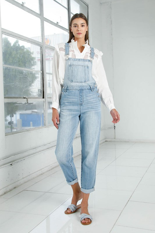 Mom Fit Light Wash Denim Overalls