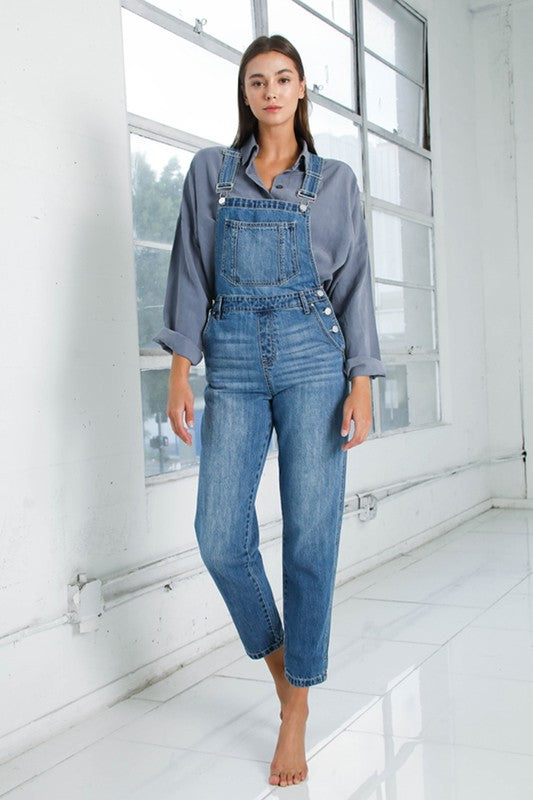 Mom Fit Light Wash Denim Overalls