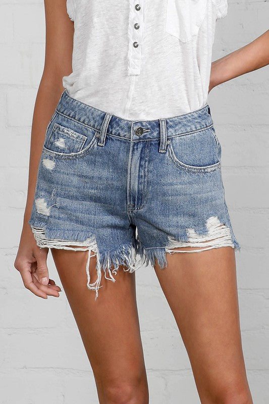 Frayed Hem Distressed Denim Shorts