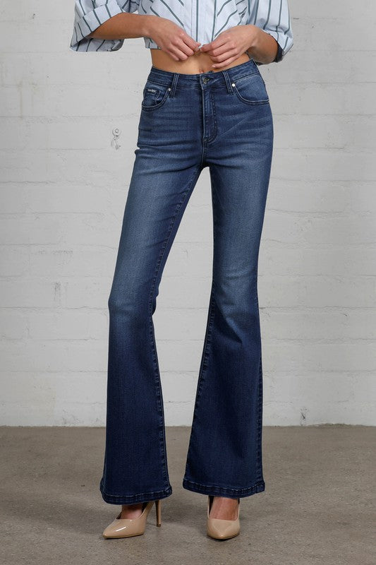 High Rise Wider Flare Dark Wash Denim Jeans