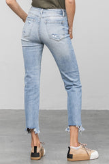 Cropped Button Closure Light Wash Denim Jeans