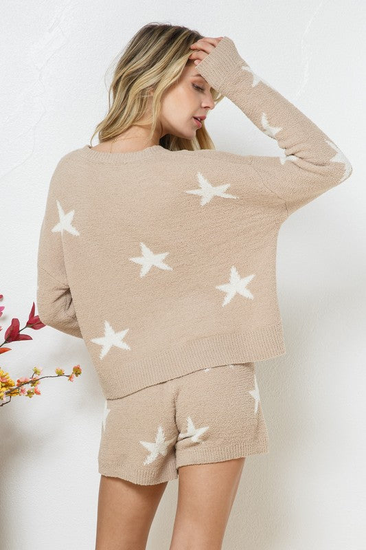 Soft Long Sleeve Star Print Top and Short Set king-general-store-5710.myshopify.com