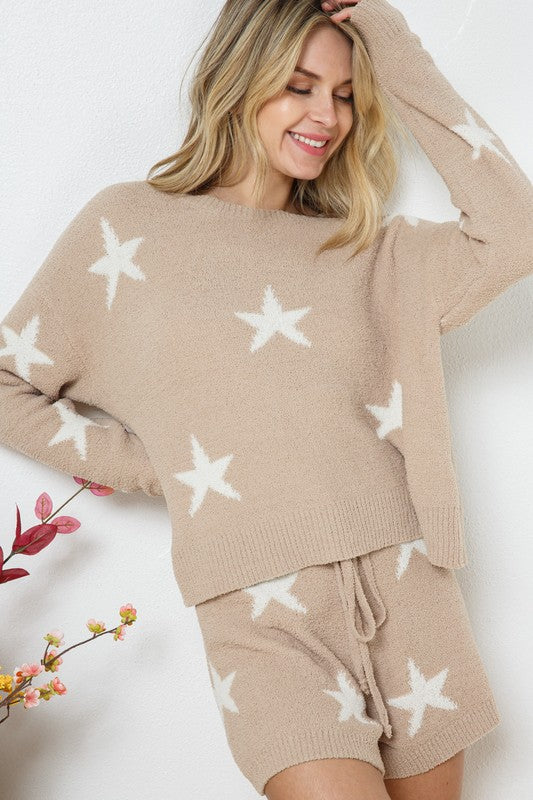 Soft Long Sleeve Star Print Top and Short Set king-general-store-5710.myshopify.com