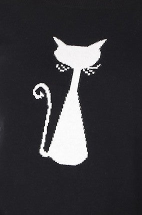 Cat Jacquard Cotton Sweater Top king-general-store-5710.myshopify.com