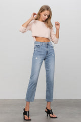 Minimal Distress Ankle-Length Medium Denim Jeans