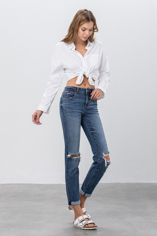 Dark Wash Denim Ripped Boyfriend Jeans