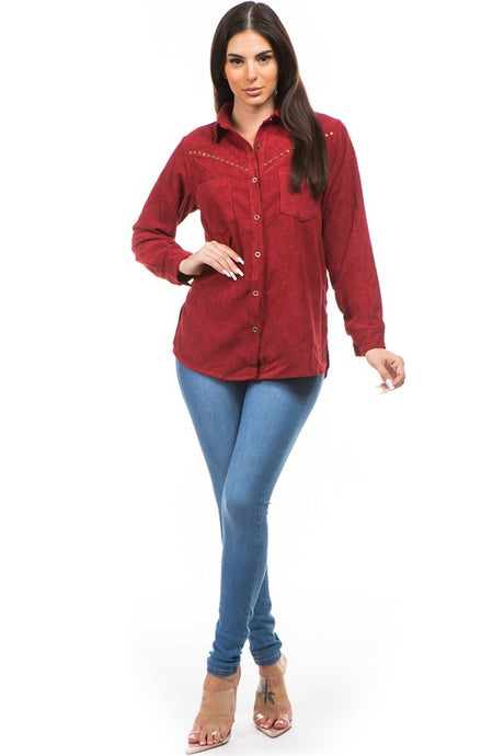 Burgundy Sexy Shirt Corduroy Jacket king-general-store-5710.myshopify.com