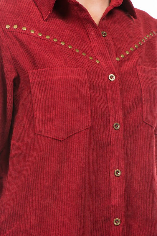 Burgundy Sexy Shirt Corduroy Jacket king-general-store-5710.myshopify.com