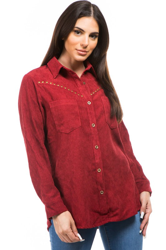 Burgundy Sexy Shirt Corduroy Jacket king-general-store-5710.myshopify.com