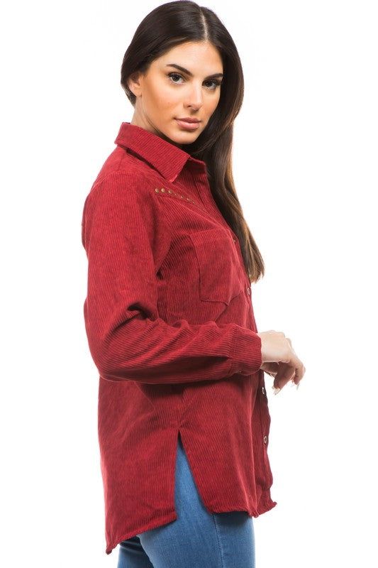 Burgundy Sexy Shirt Corduroy Jacket king-general-store-5710.myshopify.com