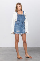 Frayed Detail Medium Wash Skirt Overalls