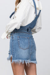 Frayed Detail Medium Wash Skirt Overalls