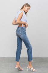 Slim Mid Rise Medium Wash Denim Girlfriend Jeans