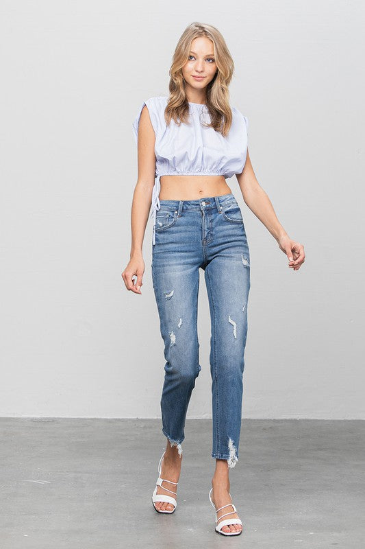 Slim Mid Rise Medium Wash Denim Girlfriend Jeans