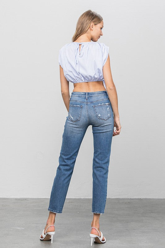 Slim Mid Rise Medium Wash Denim Girlfriend Jeans