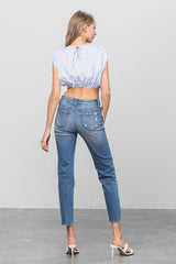 Slim Mid Rise Medium Wash Denim Girlfriend Jeans