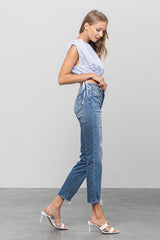 Slim Mid Rise Medium Wash Denim Girlfriend Jeans