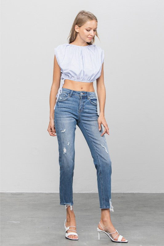 Slim Mid Rise Medium Wash Denim Girlfriend Jeans