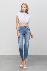 Slim Mid Rise Medium Wash Denim Girlfriend Jeans