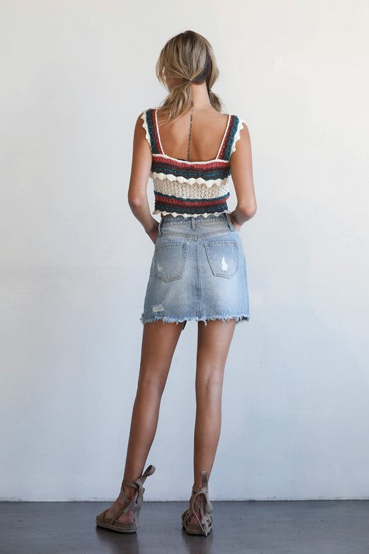 Split Vise Light Wash Denim Mini Skirt