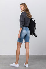 Frayed Raw Hem Ripped Bermuda Shorts