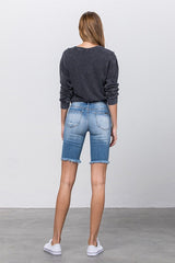 Frayed Raw Hem Ripped Bermuda Shorts