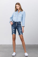 Frayed Raw Hem Ripped Bermuda Shorts