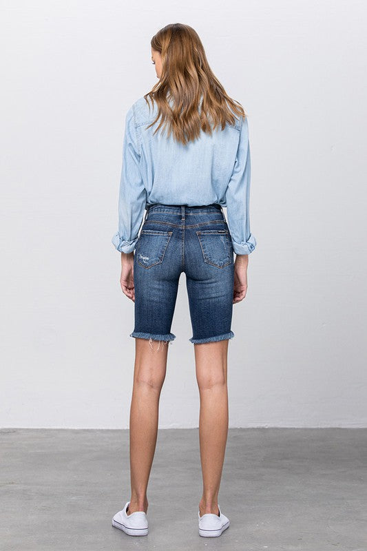 Frayed Raw Hem Ripped Bermuda Shorts