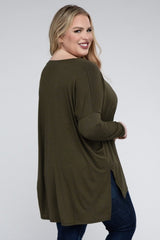 Plus Dolman Sleeve V-Neck Side Slit Hi-Low Hem Top king-general-store-5710.myshopify.com