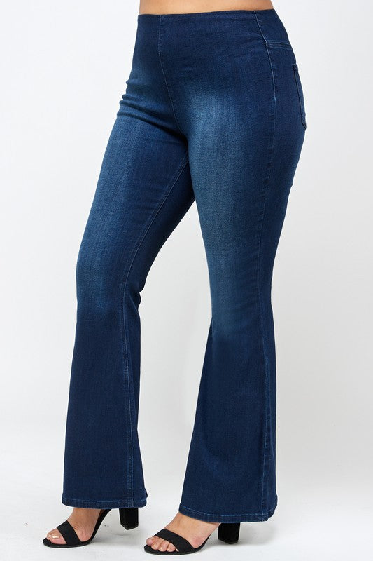 Plus Mid-Rise Banded Wider Flare Denim Jeans