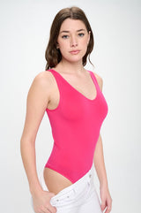 Reversible V-Neck Basic Tank Top Thong Bodysuit