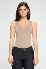 Reversible V-Neck Basic Tank Top Thong Bodysuit