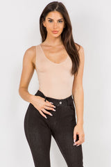 Reversible V-Neck Basic Tank Top Thong Bodysuit