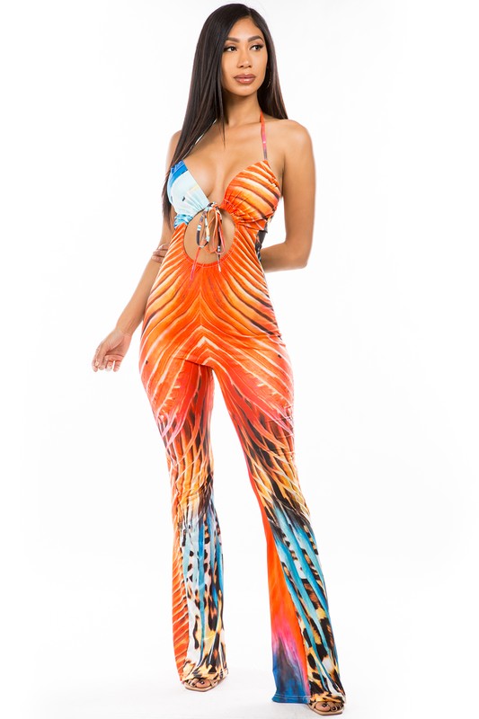 Orange Multi Color Block Jumpsuit king-general-store-5710.myshopify.com