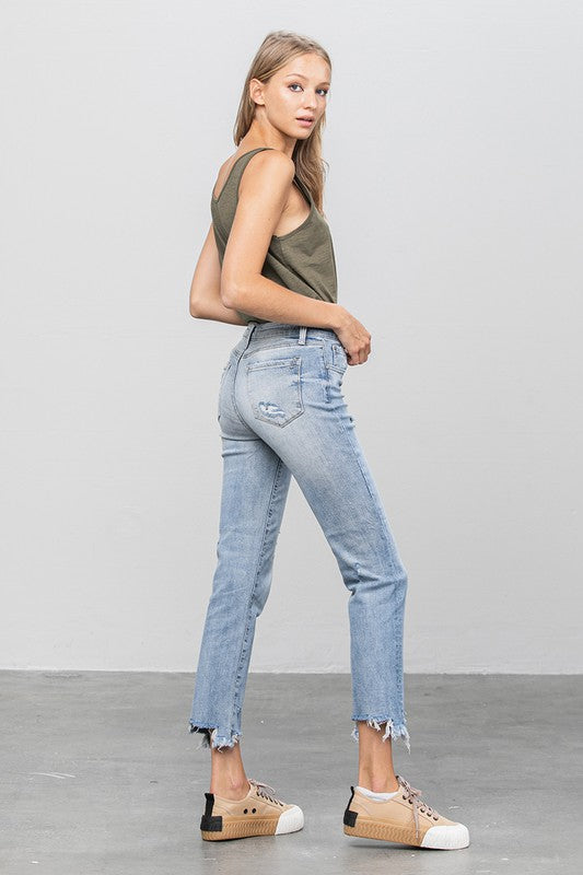 Cropped Button Closure Light Wash Denim Jeans