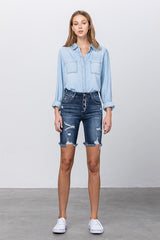 Button Up High Rise Bermuda Shorts