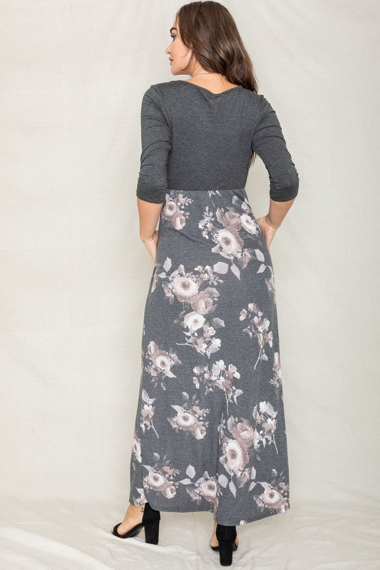 Quarter Sleeve Floral Maxi Dress