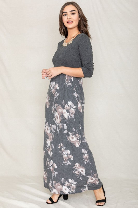 Quarter Sleeve Floral Maxi Dress